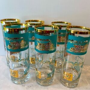VTG MCM Bar Glasses 7” Southern Comfort Libbey Riverboat Steamboat TOM COLLINS 6